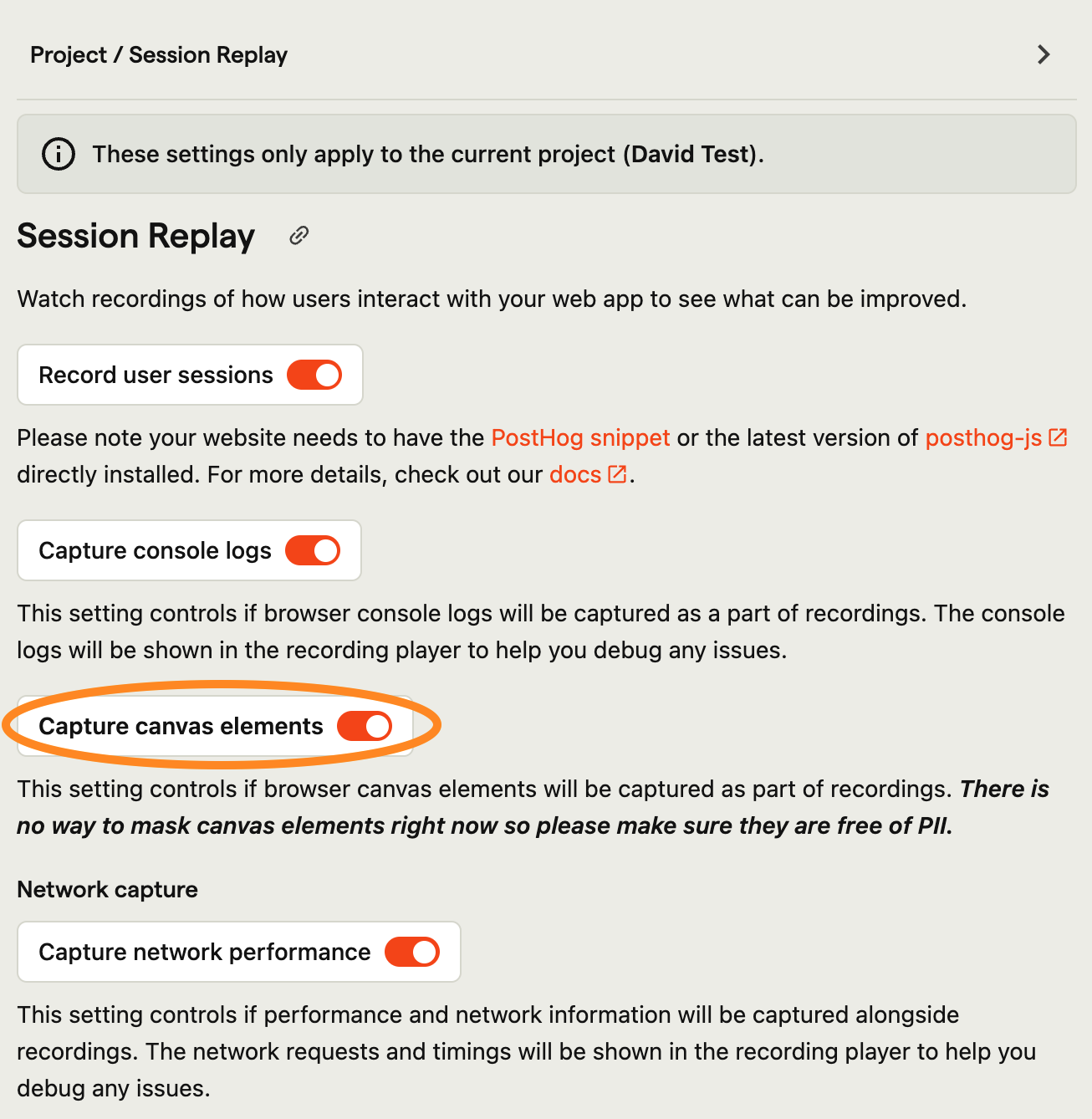 Enable canvas recording in your PostHog
