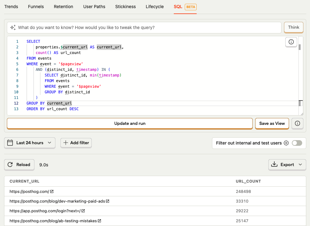 HogQL SQL insight